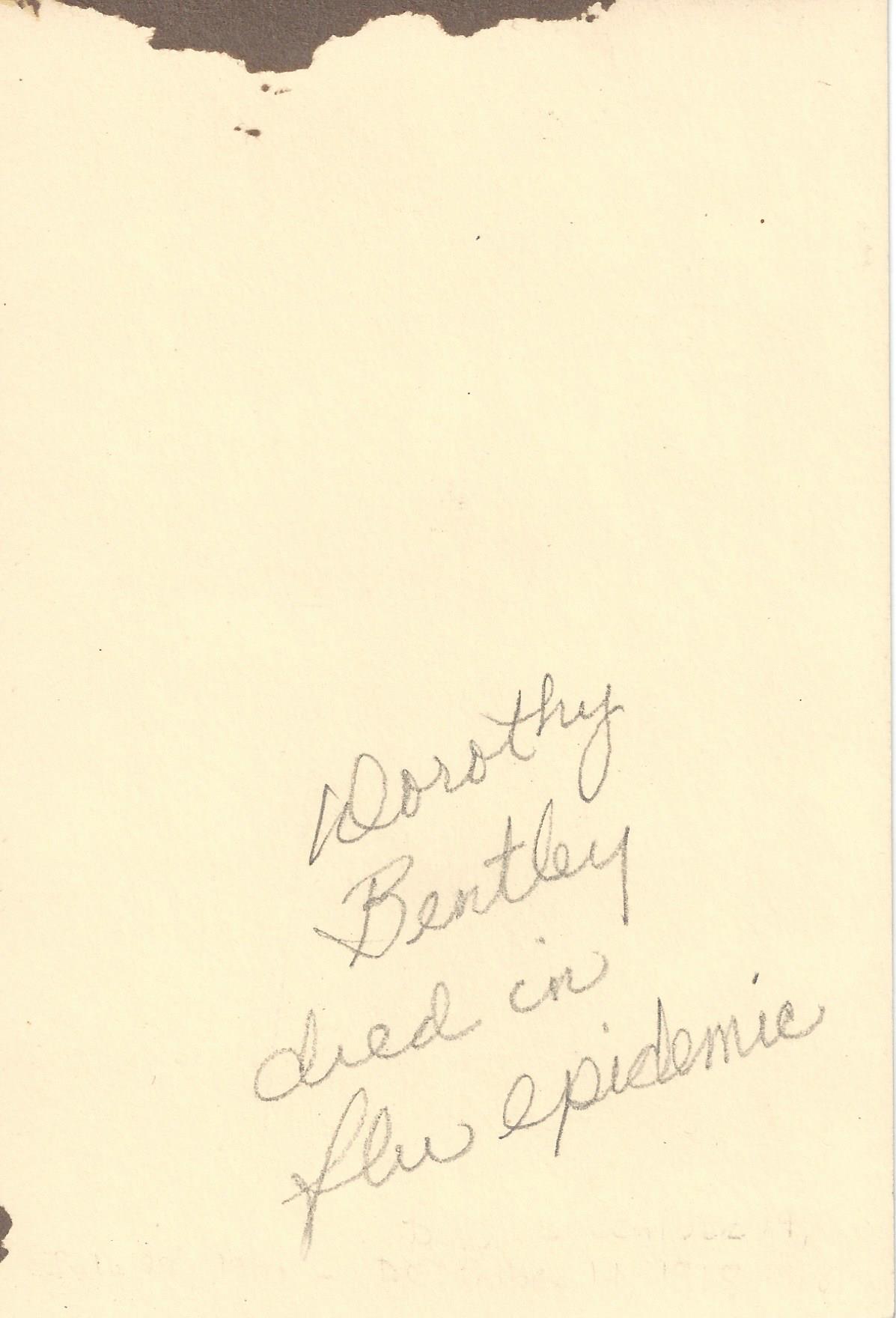 Reverse of a photograph of Dorothy Gertrude Bentley
