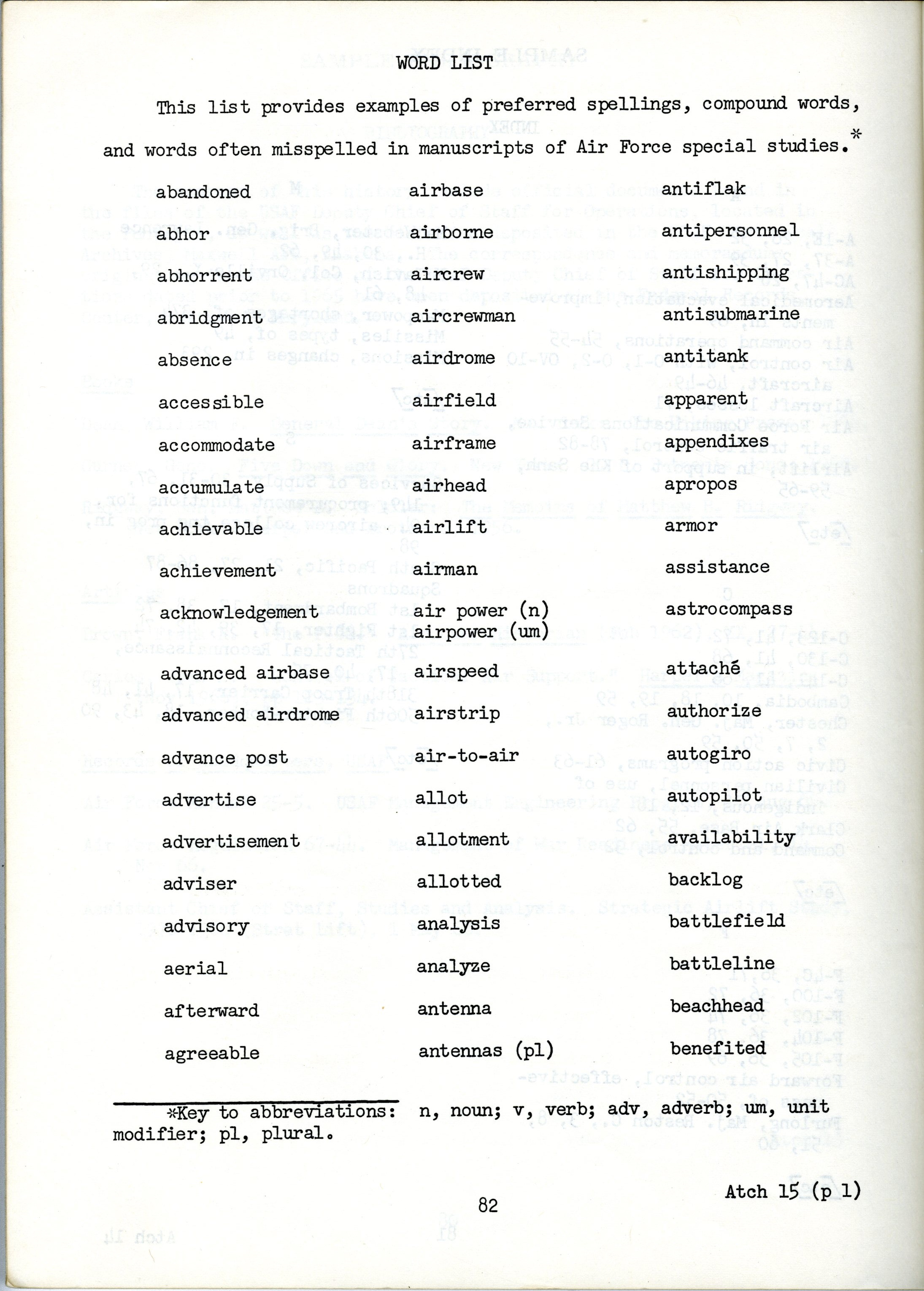 Word list from USAF editorial style guide