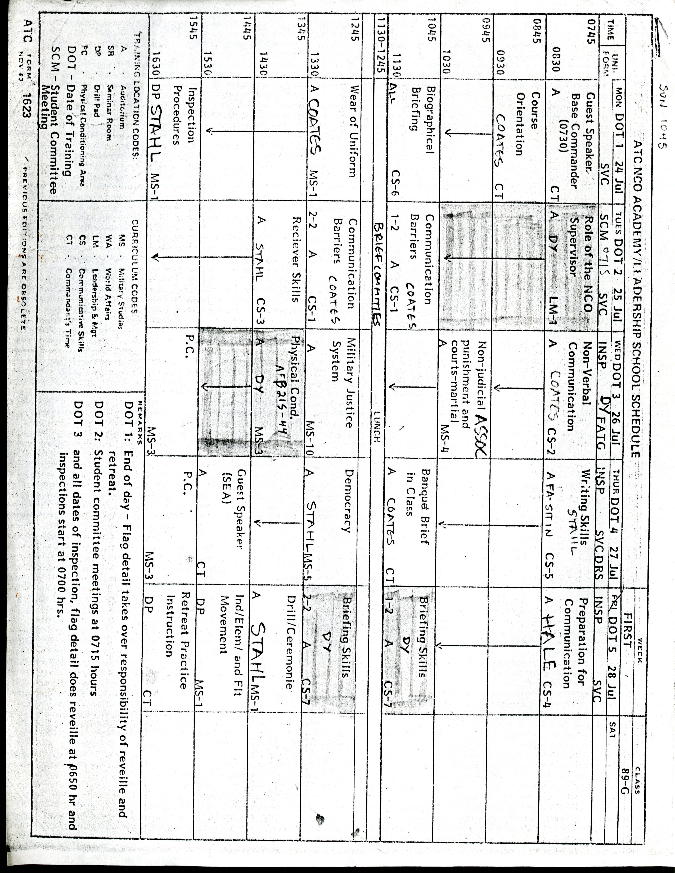Noncommissioned Officers Schedule
