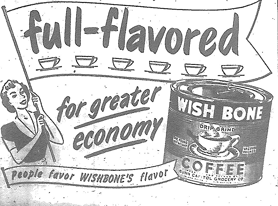 Newspaper advertisement for coffee circa 1950s.