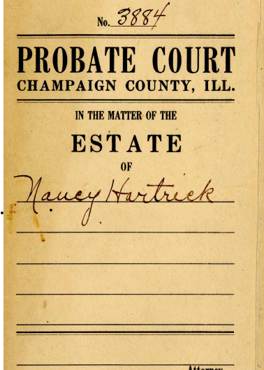 Probate Case #3884. Cover sheet for the estate of Nancy Hartrick.
