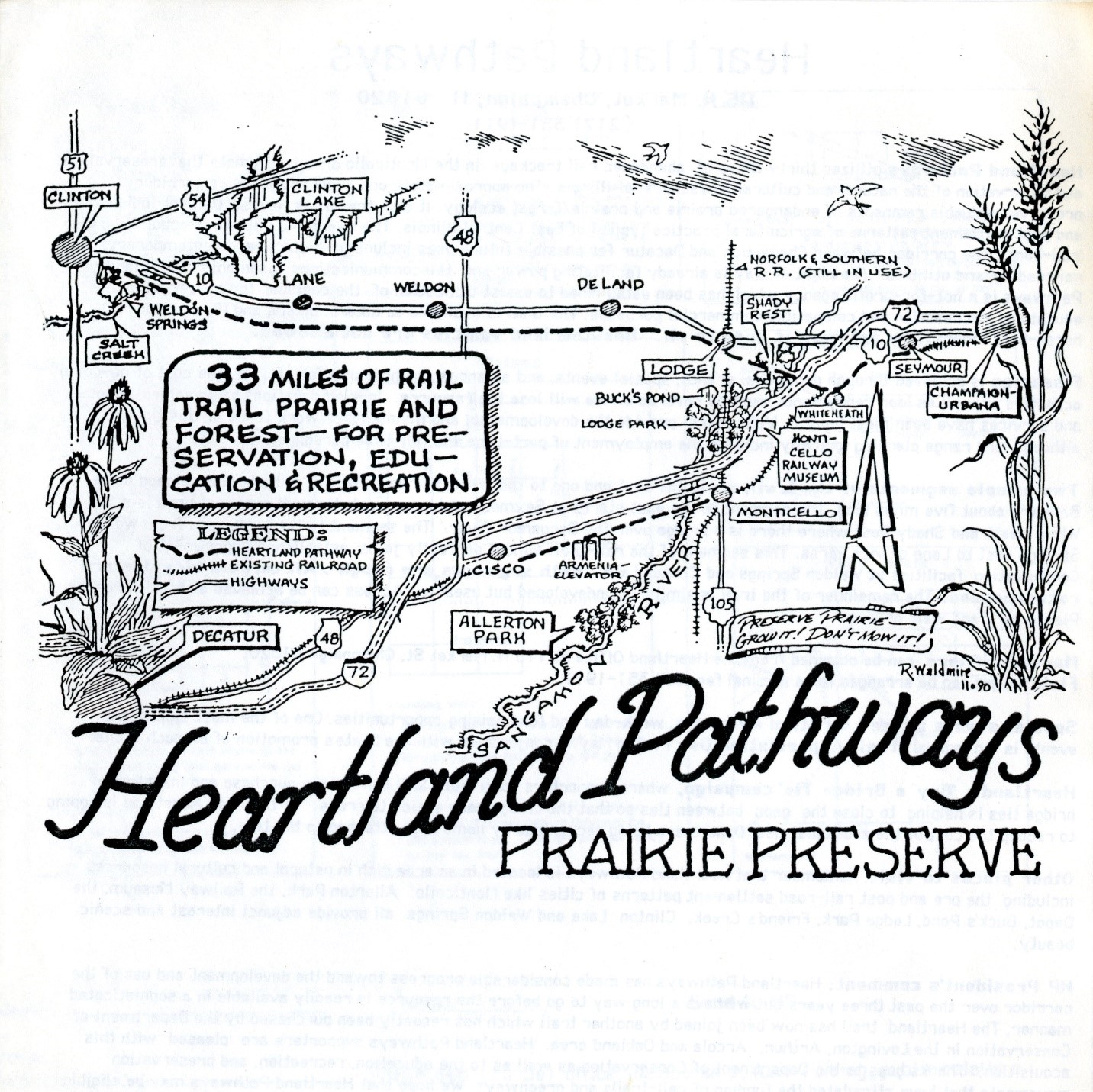 Image of Heartland Pathways map of of trails and prairie preserves.