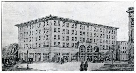Sketch of a proposed hotel for downtown Urbana, 1921.