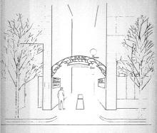 Rendering of Crane Alley arch, 1986