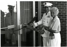 Edith Roberts at the ribbon cutting ceremony for Roberts Hall 