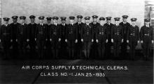 Group Photograph, Air Corps Supply and Techinical Clerks Class 1, January 25, 1935; Greene is the fourth from the left
