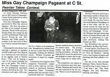 Miss Gay Champaign Pageant, The Gay/Lesbian Prairie Press, vol. 1 no. 2, pg. 7, Nov. 1990