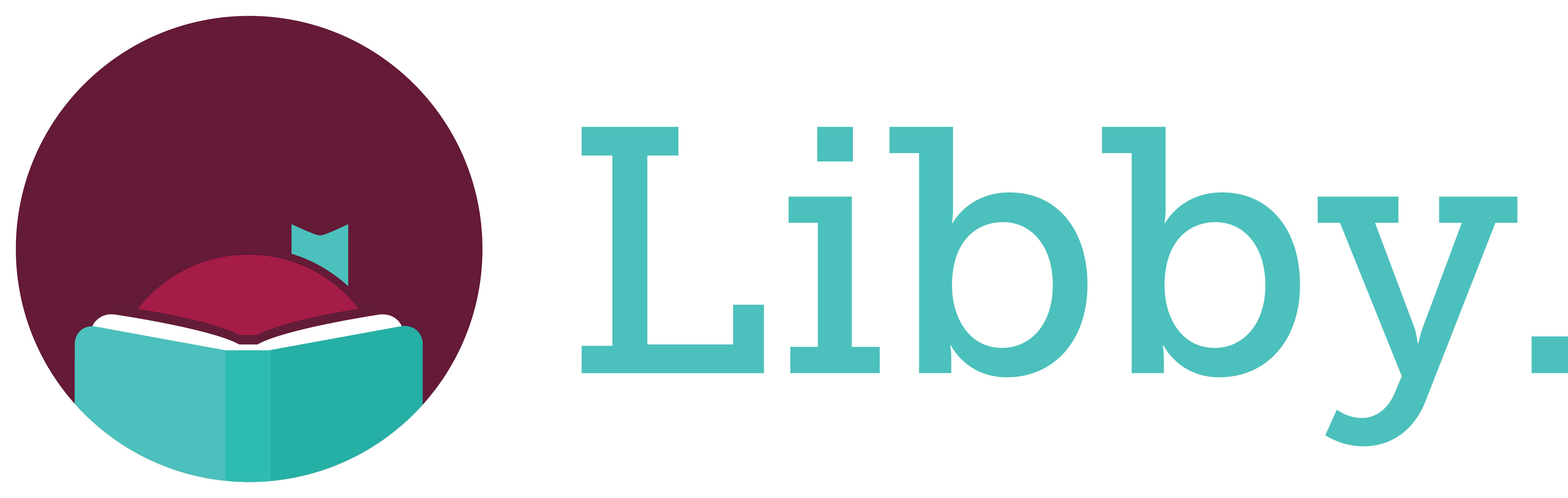 Libby logo - cartoon of someone reading a book with the word "Libby"