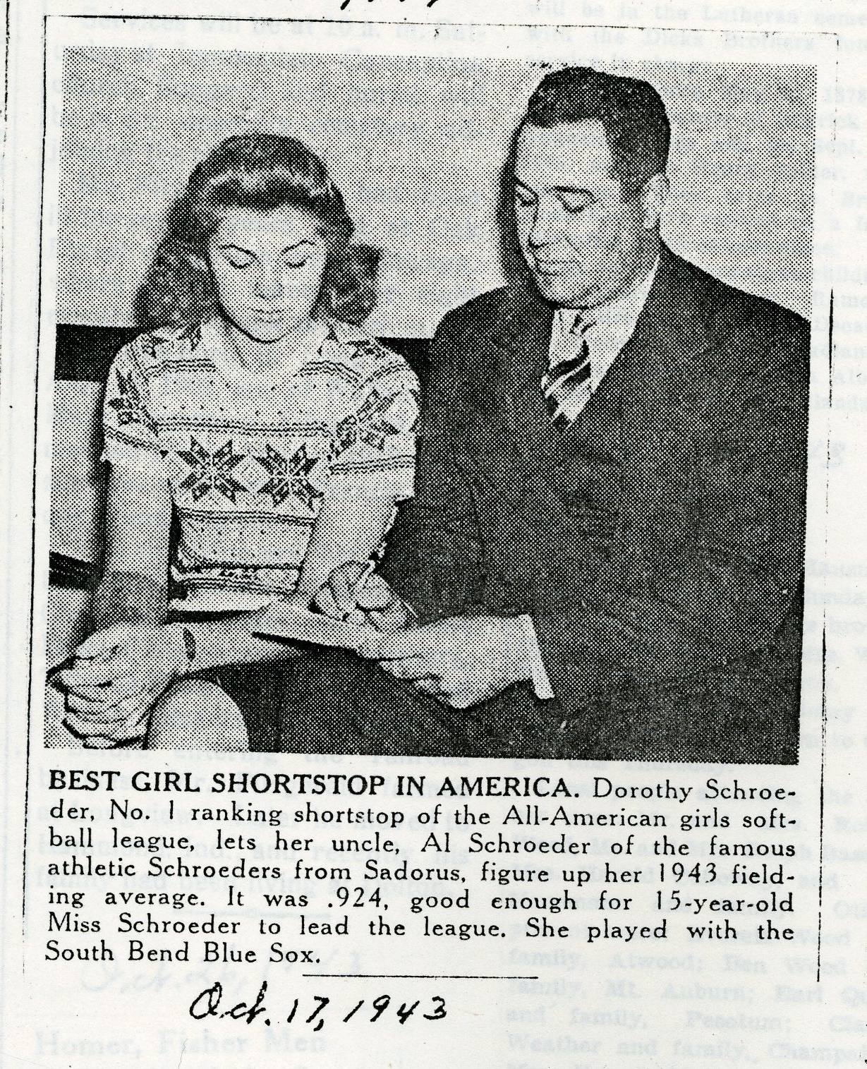 Dorothy Dottie Schroeder All-American Shortstop