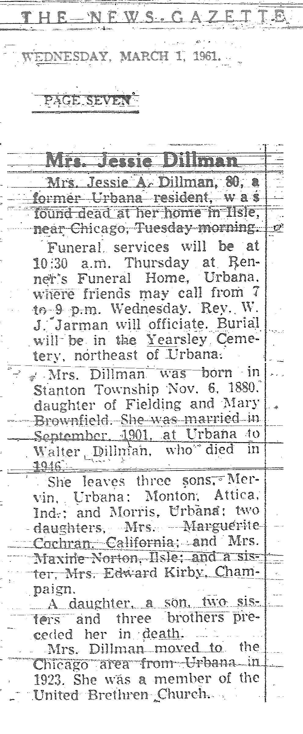 Jessie Dillman News-Gazette Obituary