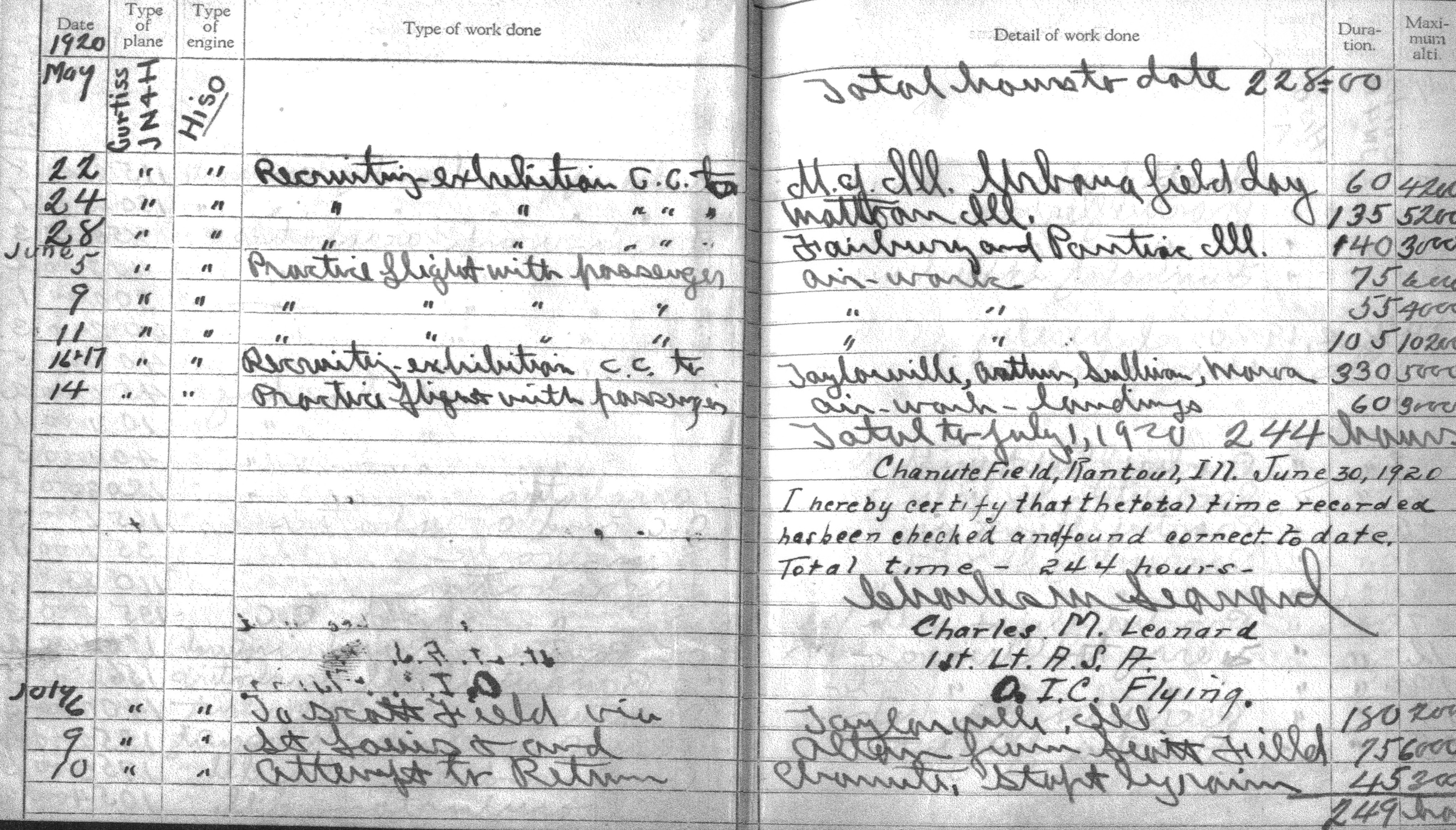 Charles Leonard's Flight Log