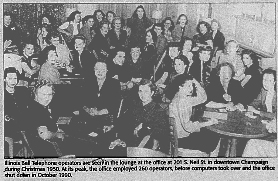 Illinois Bell operators as seen in the lounge during Christmas 1950, News-Gazette June 13, 2007