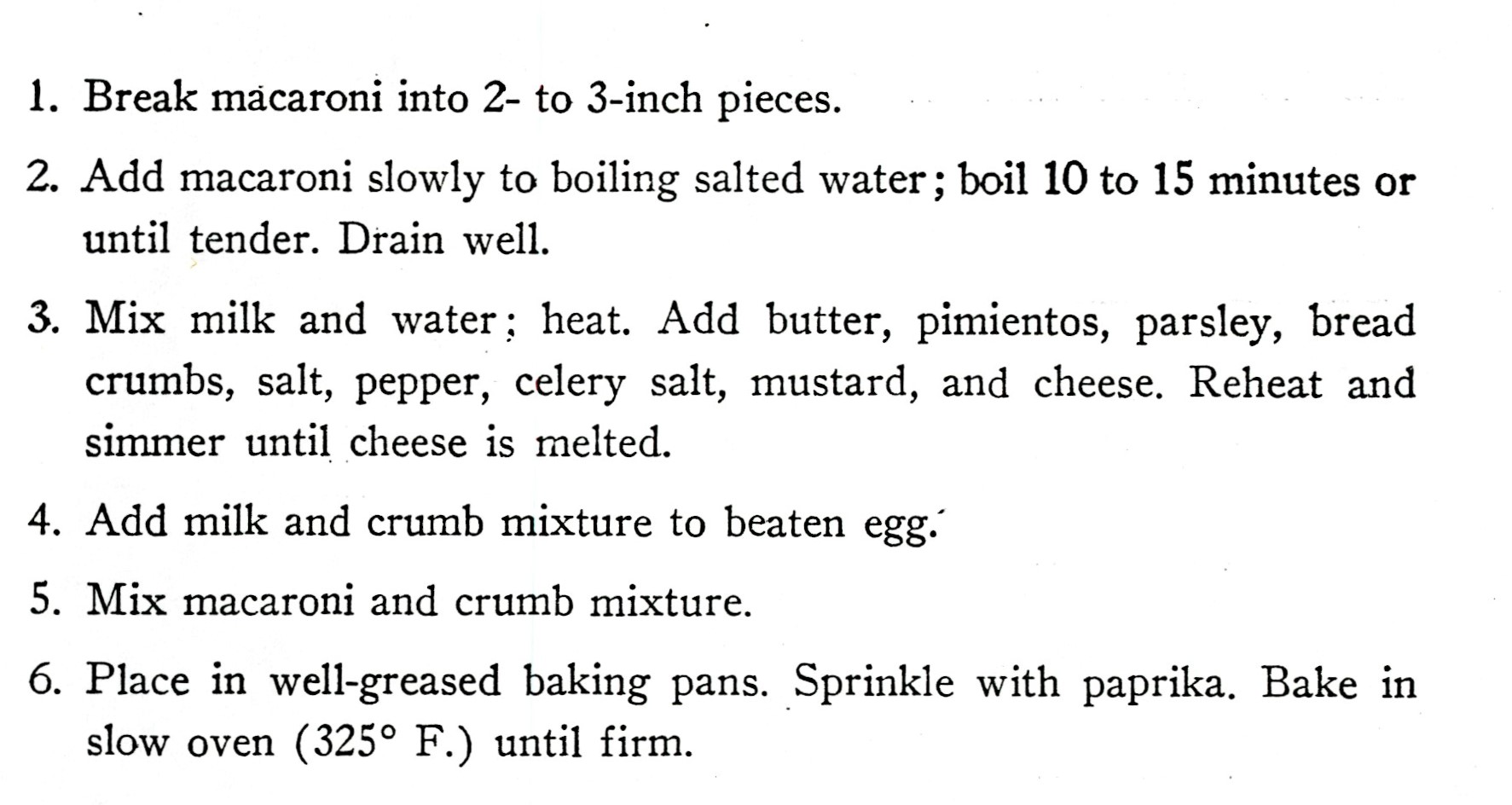 Macaroni Republic recipe instructions from the recipe in the U.S. Army Cookbook.