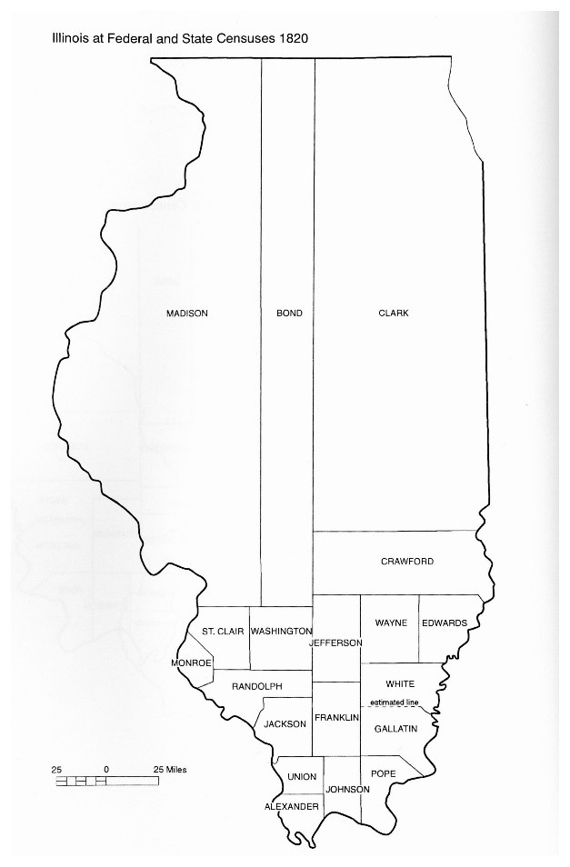 Map of Illinois counties in 1820.