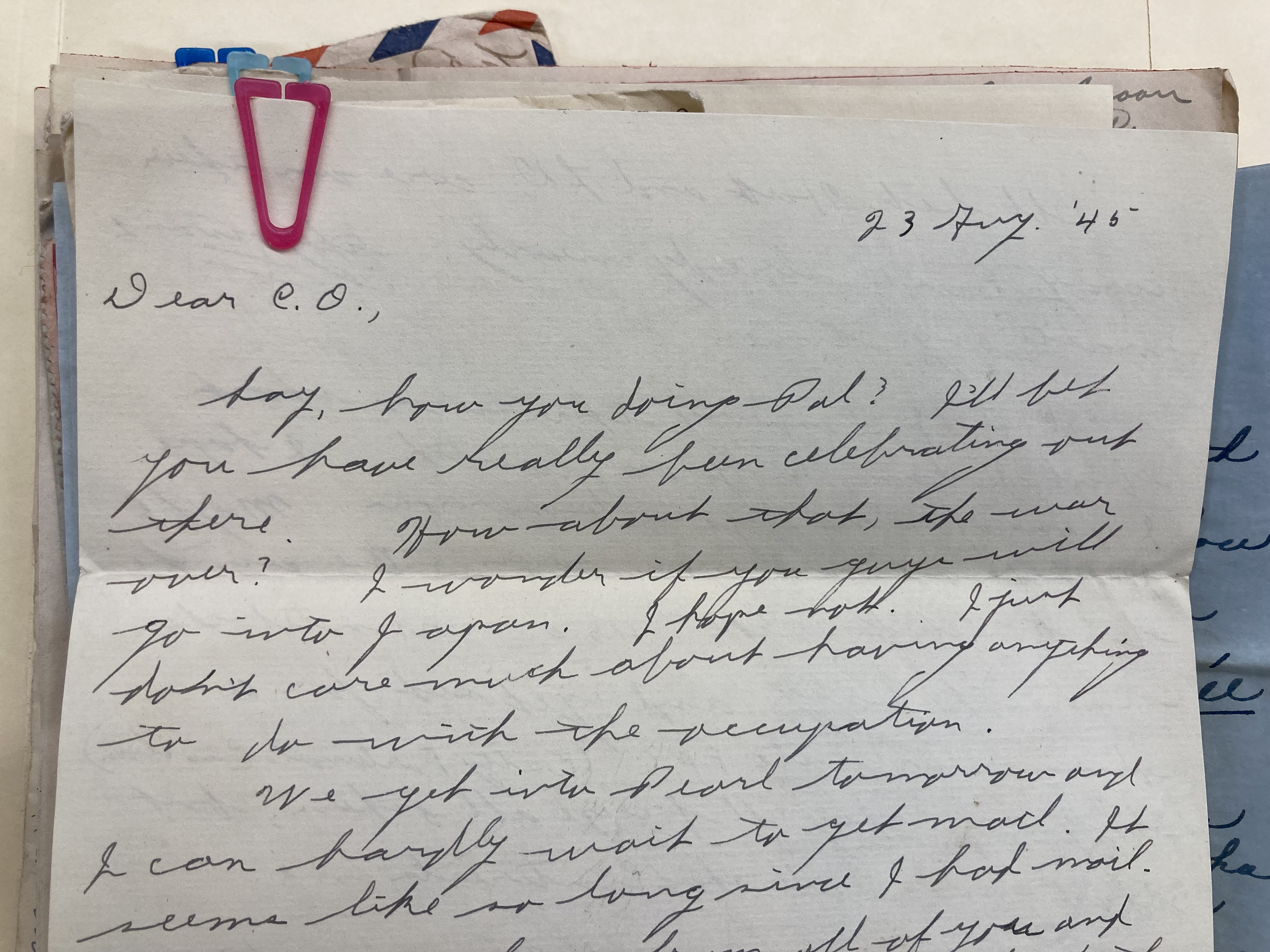 This letter to C.O. McKinney is from Don McKinney, brother and fellow serviceman. 