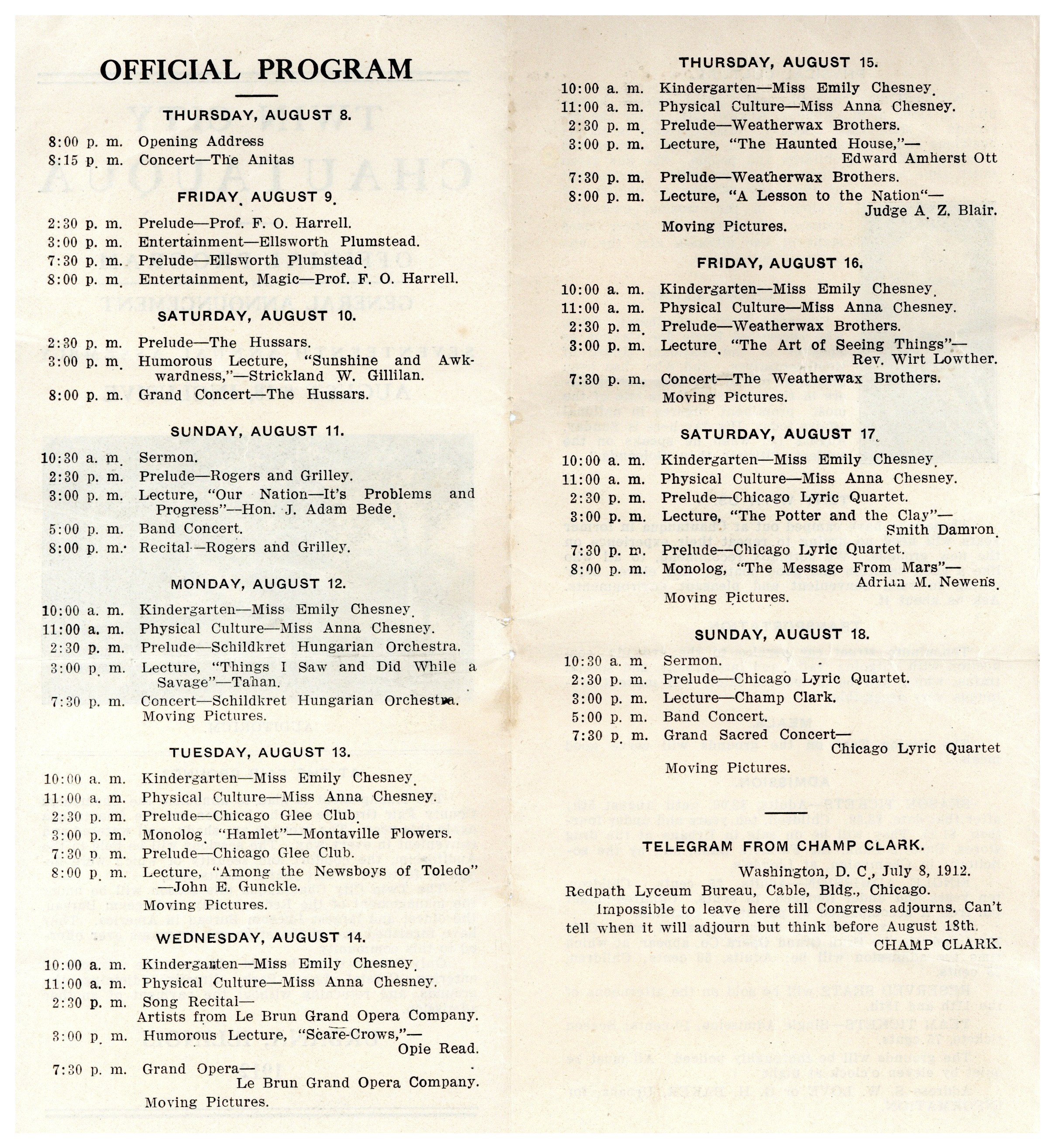 1912 Chautauqua Program  