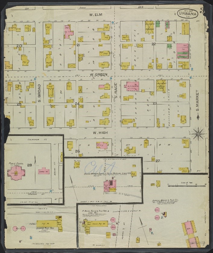 Sandborn Fire Insurance map showing the Church and Urbana.