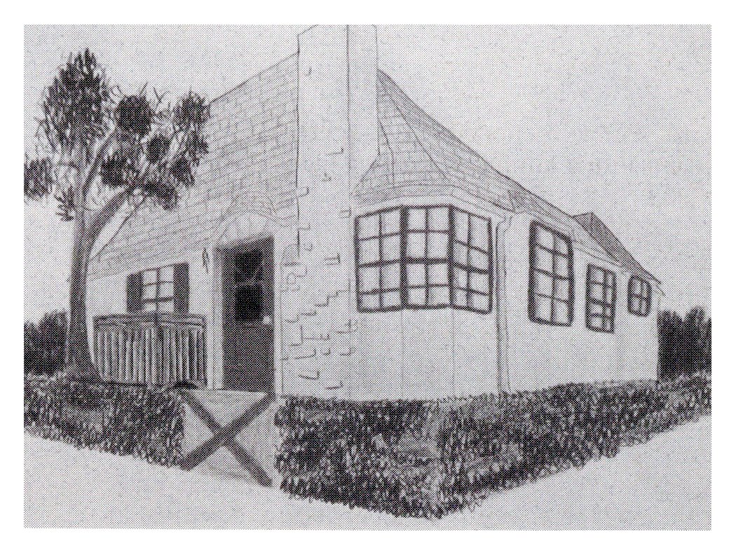 Pencil illustration of the Ella Danley Cottage by local high school student Zach Krol.