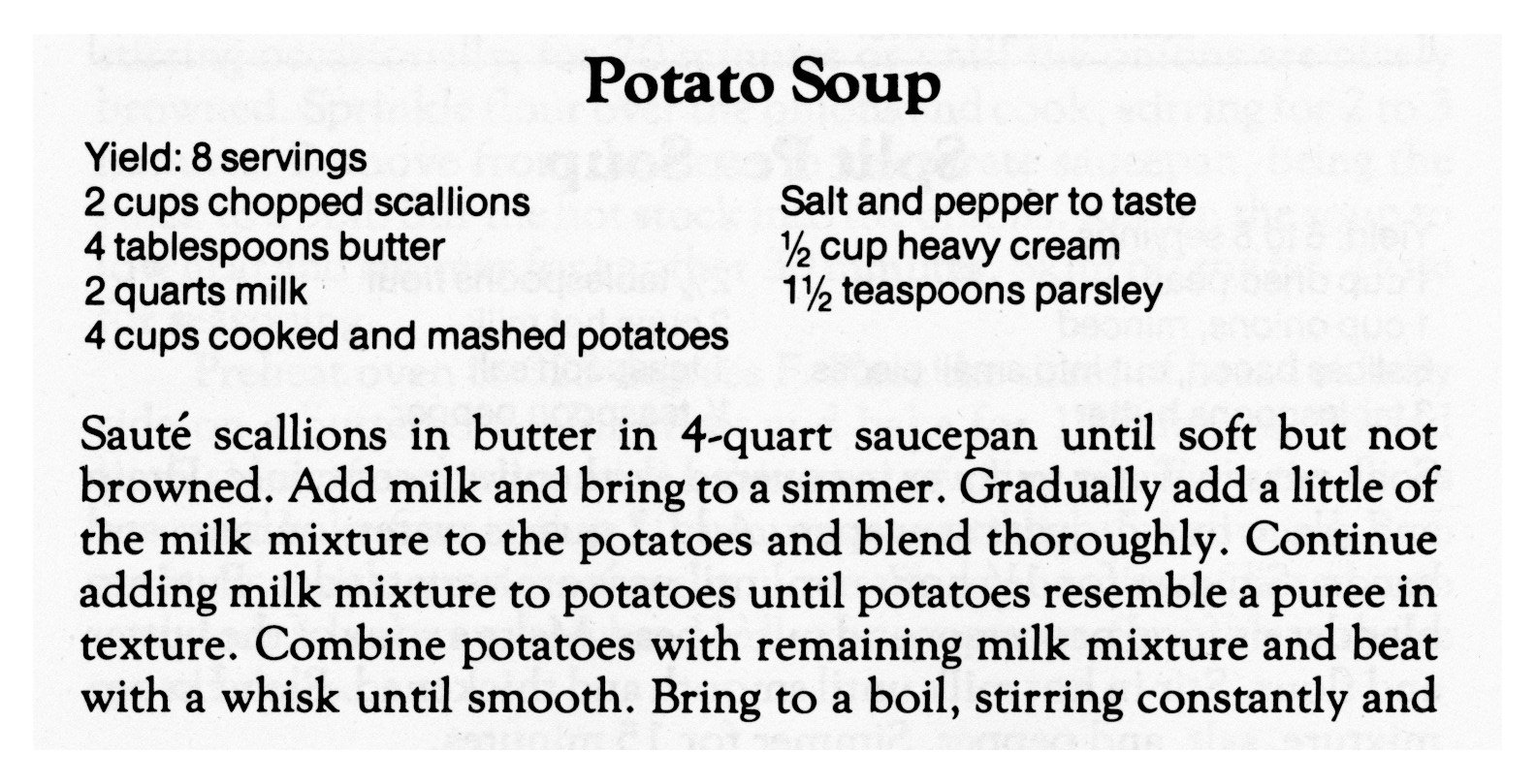 Recipe for potato soup.