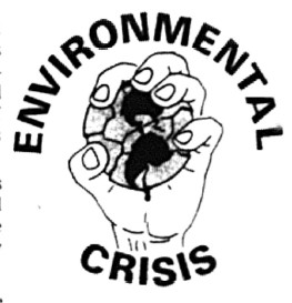 Image of the Environmental Crisis Logo. A fist holds a earth with cracks running through it, surrounded by the words environmental crisis