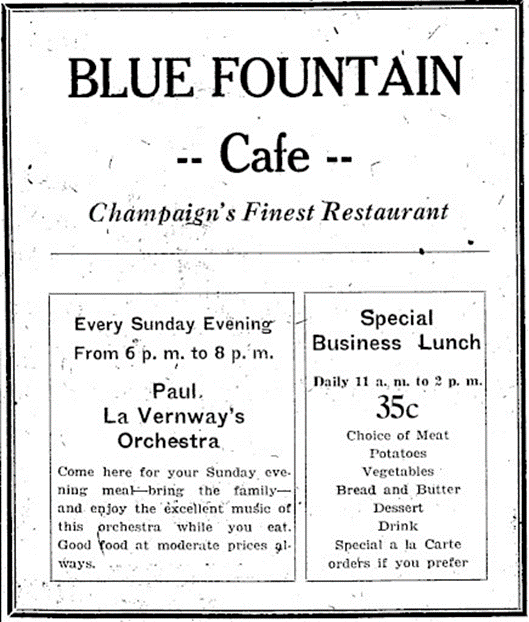 A Newspaper advertisement for the Blue Fountain Cafe.