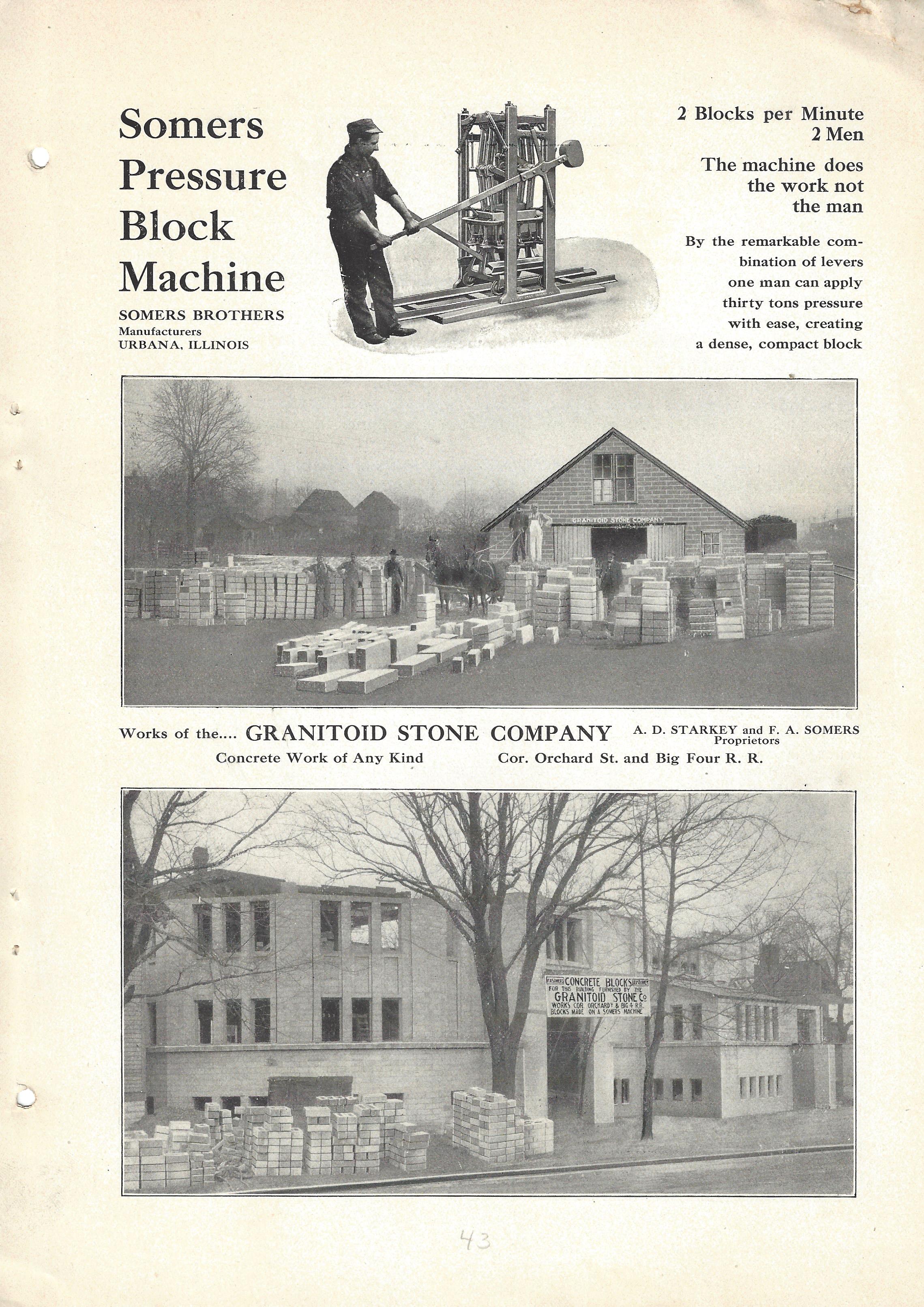 Advertisement for the Somers Pressure Block Machine on p.43 of the booklet.