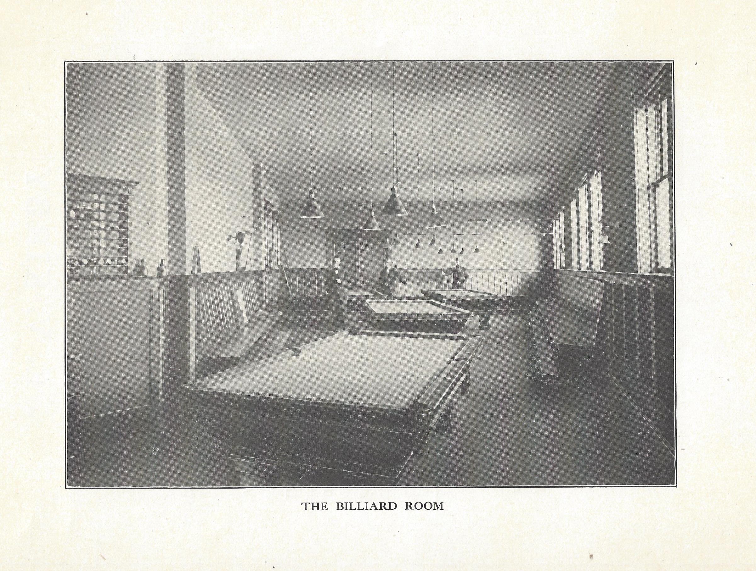 Photograph of the Elks' billiard room.
