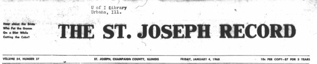 An image of the masthead of the St. Joseph Record from January 4, 1963