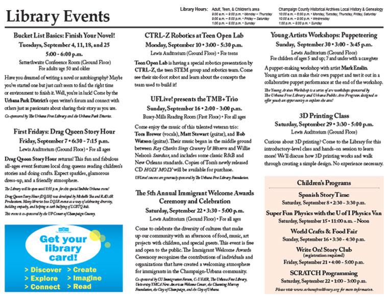 program calendar urbana free library