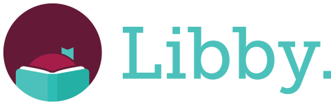 Libby logo - cartoon of someone reading a book with the word "Libby"
