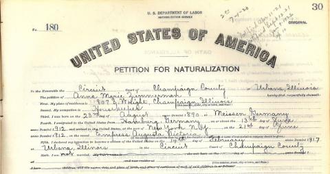 Petition for Nationalization, Anna Marie Zimmerman, 1917
