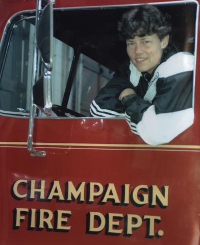 Monica Hall, Champaign's 1st female firefighter, 1998