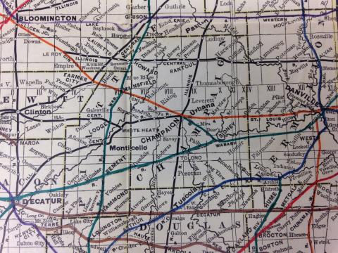 1892 Railroad Map, Urbana-Champaign area