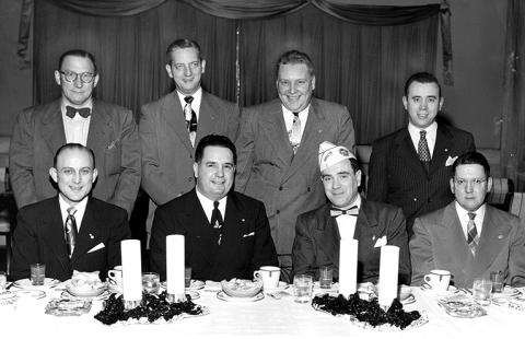 PICTURED ARE (STANDING, FROM LEFT) W.H. SCHOWENGERDT, RAY GUNDLOCK, E.H. FRERICHS, HARRISON ROSE; (SEATED, FROM LEFT) DON STOLTZFUS, JOHN THEODORE, J. THOMAS WEIDLICH, HARRY SOMMERLAD