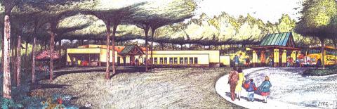 Concept art for the 1995 expansion of the Anita Purves Nature Center by Isaksen/Glerum PC Architects, 1993.