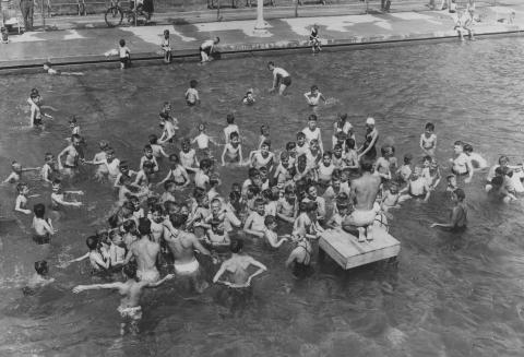 Boys Swimming Lessons at Crystal Lake Park Pool, 1944