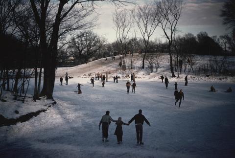 Ice skating on Crystal Lake, Urbana, Illinois, February 1955