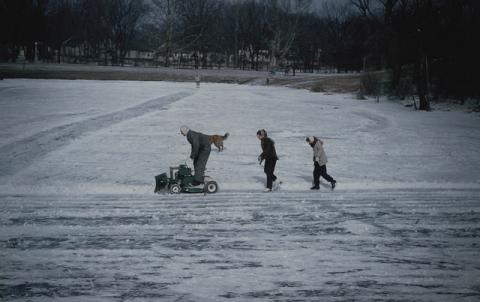 Ice skating on Crystal Lake, Urbana, Illinois, February 1958