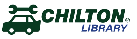 The words Chilton Library with a simplified graphic to the left of a car with a wrench just above it