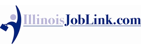 Illinois JobLink dot com with a simplified graphic of a person holding a suitcase to the right of the words