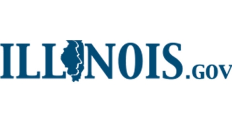 Illinois.gov written in blue font with the second I replaced by an image of the state of illinois