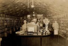 Mr. and Mrs. Glines behind the cash register of Gline’s Penny Store, January 9, 1929