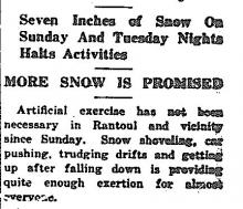 Rantoul Press newspaper article for Blizzard of 1939, Champaign Co., IL 
