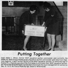 Helen L. Minor Removing Sign for WAF Squadron, 1975