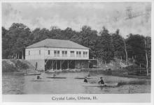 Postcard of boathouse on Crystal Lake, ca. 1900 