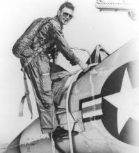 Welk's drawing of Andrews boarding a jet circa 1940s