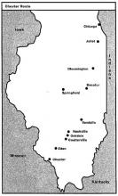 Chester route of the underground railroad, with stops geographically close to Champaign County 